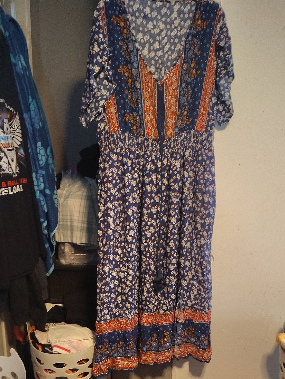 BloomChic Blue and Orange Floral Maxi Dress